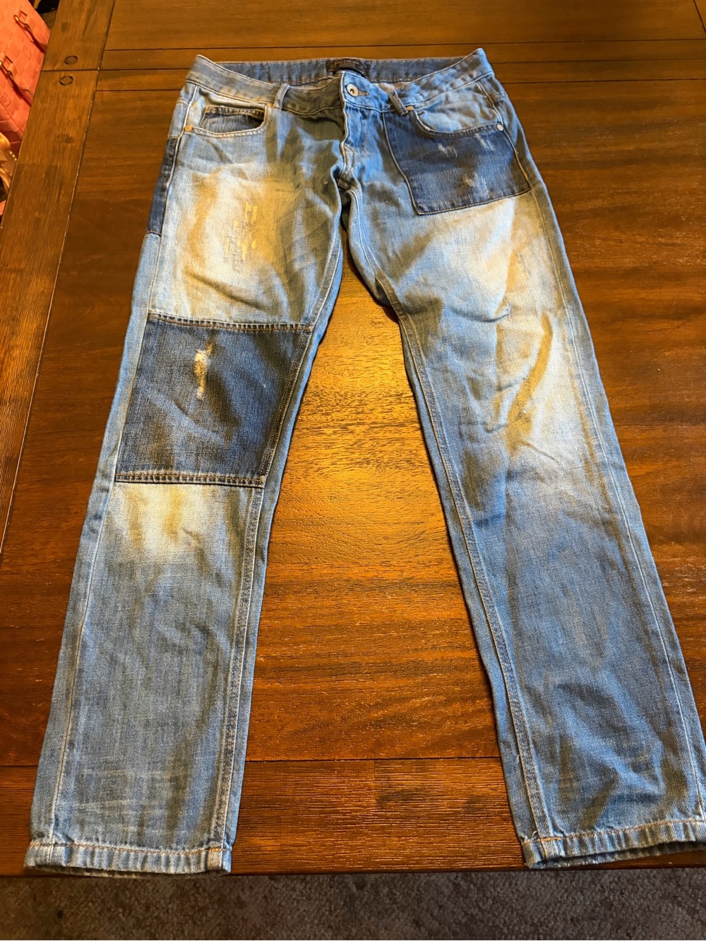 Zara Z1975 Heritage Denim Jeans Size 4 Y2K Patchwork Distressed Straight Leg